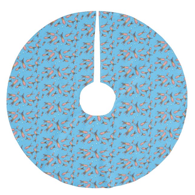 Cute funny pink squid cartoon pattern brushed polyester tree skirt (Front)
