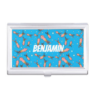 Cute funny pink squid cartoon pattern business card case