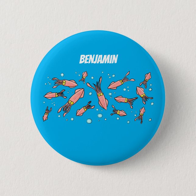 Cute funny pink squid cartoon pattern button (Front)