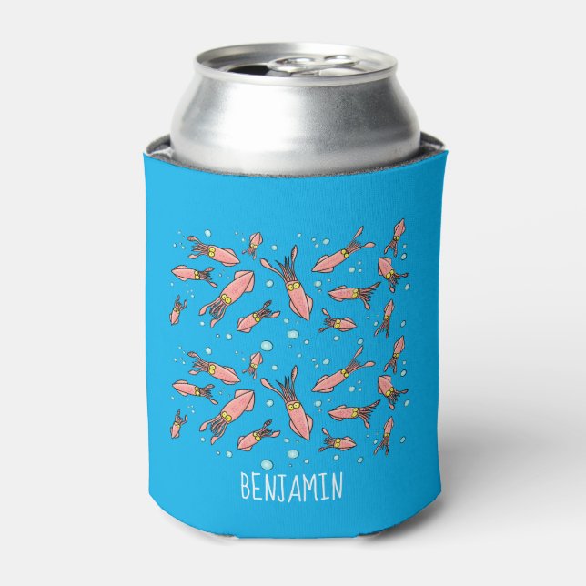 Cute funny pink squid cartoon pattern can cooler (Can Front)