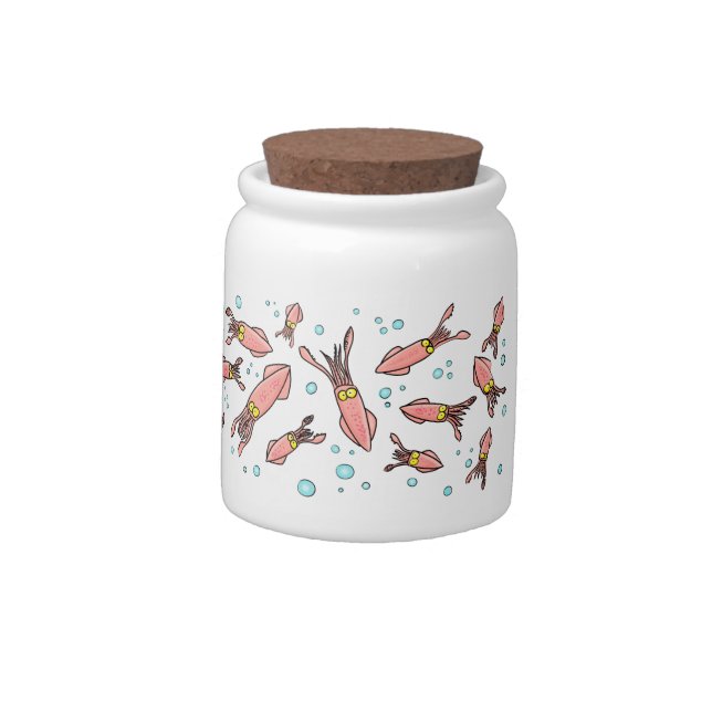 Cute funny pink squid cartoon pattern candy jar (Left)