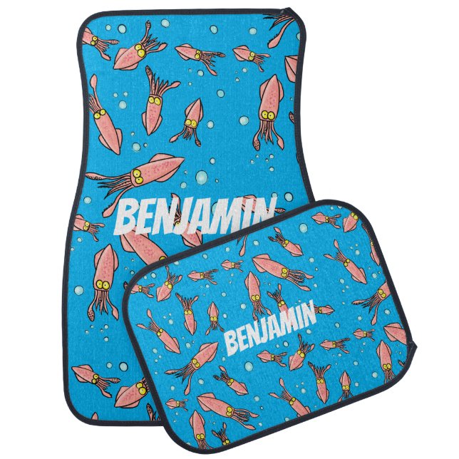 Cute funny pink squid cartoon pattern  car floor mat (Set)
