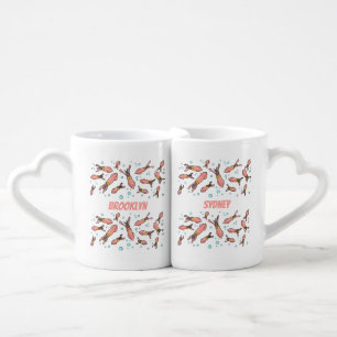 Cute funny pink squid cartoon pattern coffee mug set