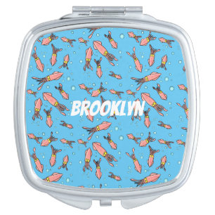Cute funny pink squid cartoon pattern compact mirror