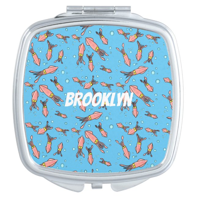 Cute funny pink squid cartoon pattern compact mirror (Front)