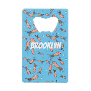 Cute funny pink squid cartoon pattern credit card bottle opener
