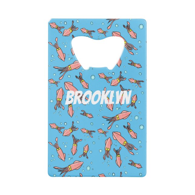 Cute funny pink squid cartoon pattern credit card bottle opener (Front)