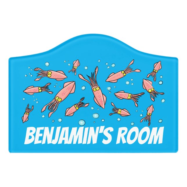 Cute funny pink squid cartoon pattern door sign (Small Crest Front)