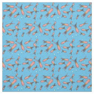 Cute funny pink squid cartoon pattern fabric