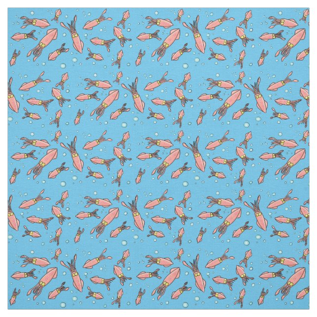 Cute funny pink squid cartoon pattern fabric (Swatch)