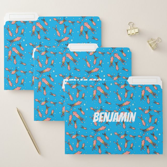 Cute funny pink squid cartoon pattern file folder (Set)