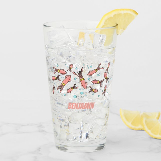 Cute funny pink squid cartoon pattern glass (Back Ice)