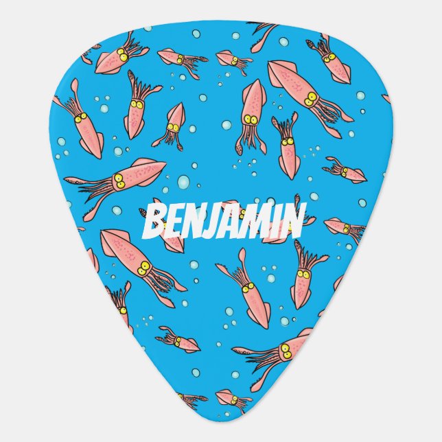 Cute funny pink squid cartoon pattern guitar pick (Front)