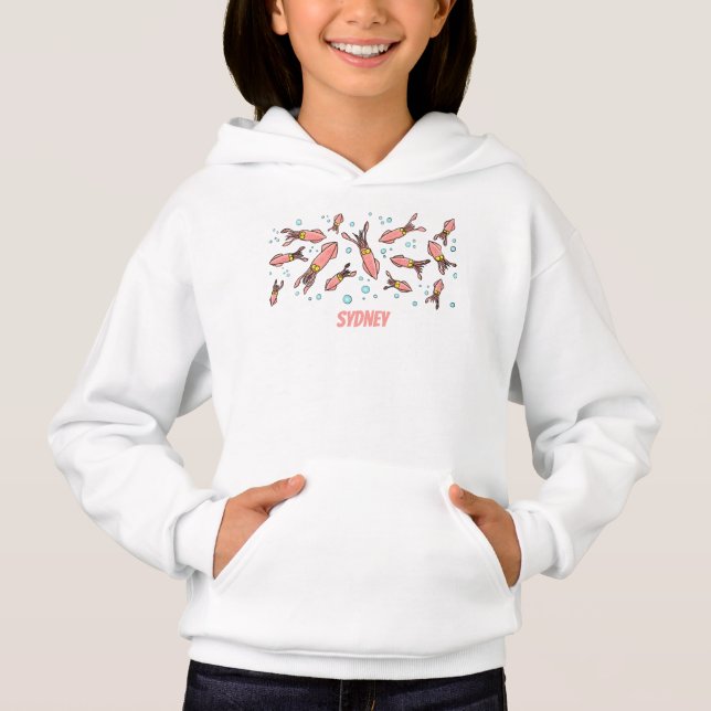 Cute funny pink squid cartoon pattern hoodie (Front)