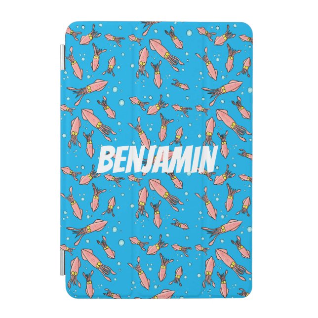 Cute funny pink squid cartoon pattern iPad mini cover (Front)