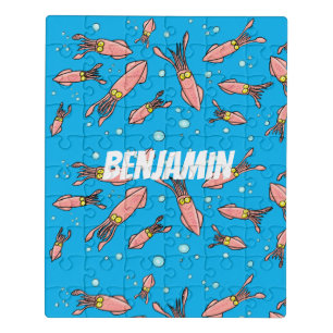 Cute funny pink squid cartoon pattern jigsaw puzzle