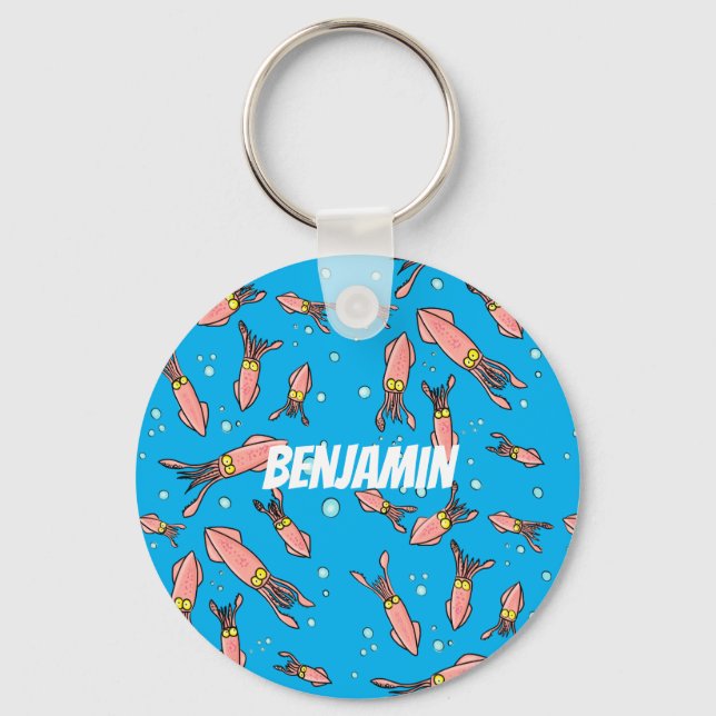 Cute funny pink squid cartoon pattern keychain (Front)