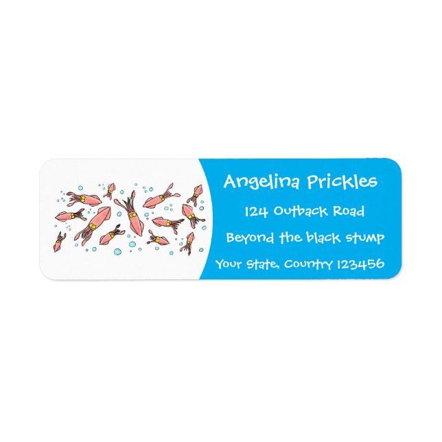 Cute funny pink squid cartoon pattern label (Front)
