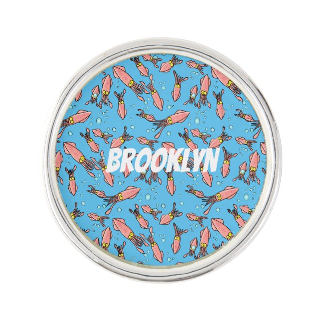 Cute funny pink squid cartoon pattern lapel pin (Front)