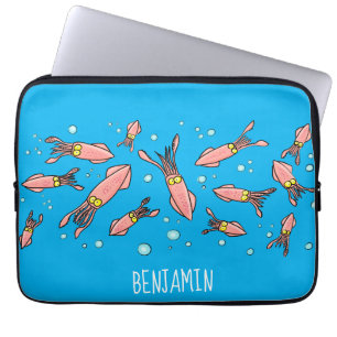 Cute funny pink squid cartoon pattern laptop sleeve