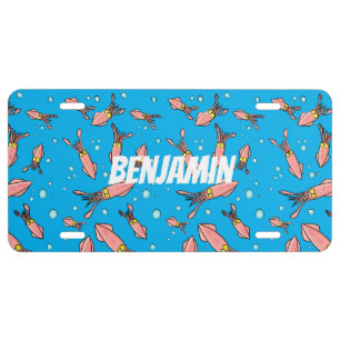 Cute funny pink squid cartoon pattern license plate