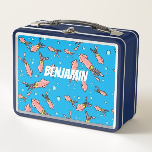 Cute funny pink squid cartoon pattern metal lunch box