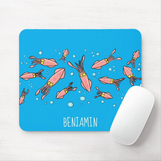 Cute funny pink squid cartoon pattern mouse pad (With Mouse)