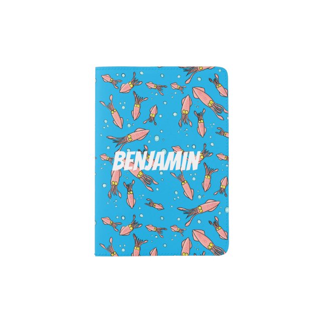 Cute funny pink squid cartoon pattern passport holder (Front)