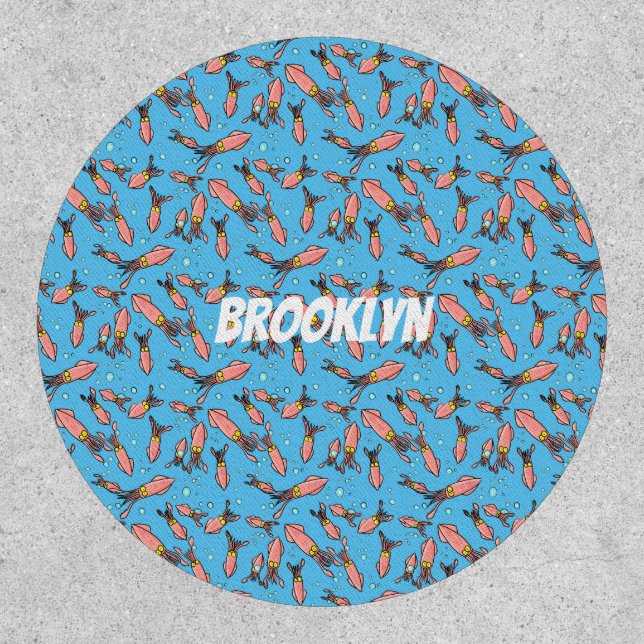 Cute funny pink squid cartoon pattern patch (Front)