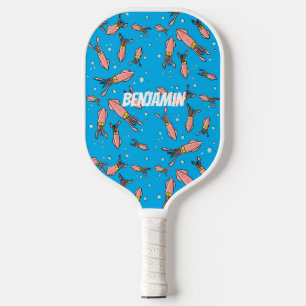 Cute funny pink squid cartoon pattern pickleball paddle