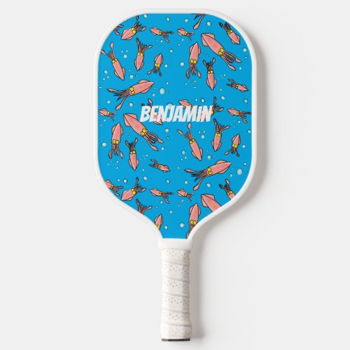 Cute funny pink squid cartoon pattern  pickleball paddle