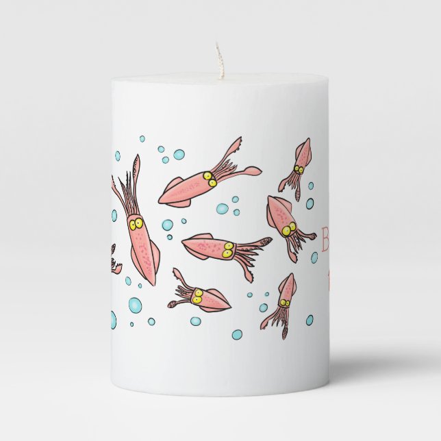 Cute funny pink squid cartoon pattern pillar candle (Front)
