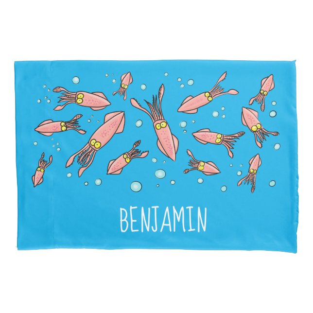 Cute funny pink squid cartoon pattern pillow case (Front)