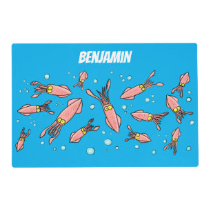 Cute funny pink squid cartoon pattern placemat