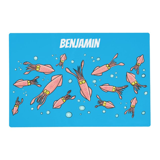 Cute funny pink squid cartoon pattern placemat (Front)