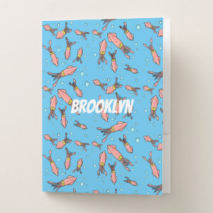 Cute funny pink squid cartoon pattern pocket folder