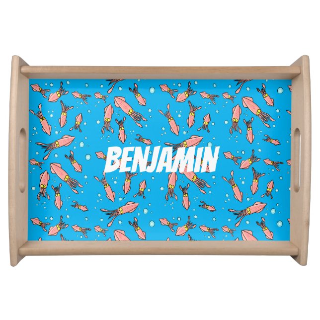 Cute funny pink squid cartoon pattern serving tray (Front)