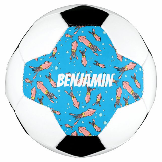 Cute funny pink squid cartoon pattern soccer ball (Front)