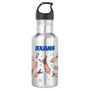 Cute funny pink squid cartoon pattern stainless steel water bottle