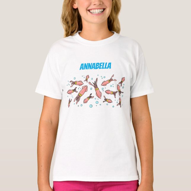 Cute funny pink squid cartoon pattern T-Shirt (Front)