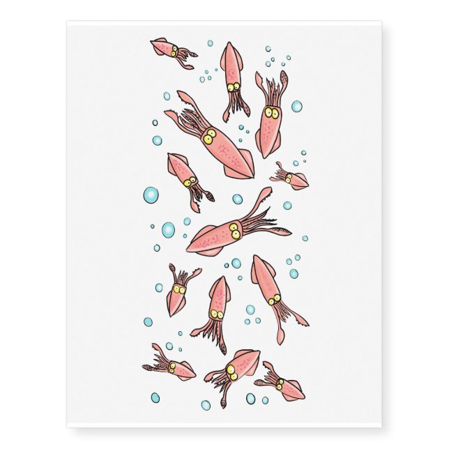 Cute funny pink squid cartoon pattern temporary tattoos (Front)