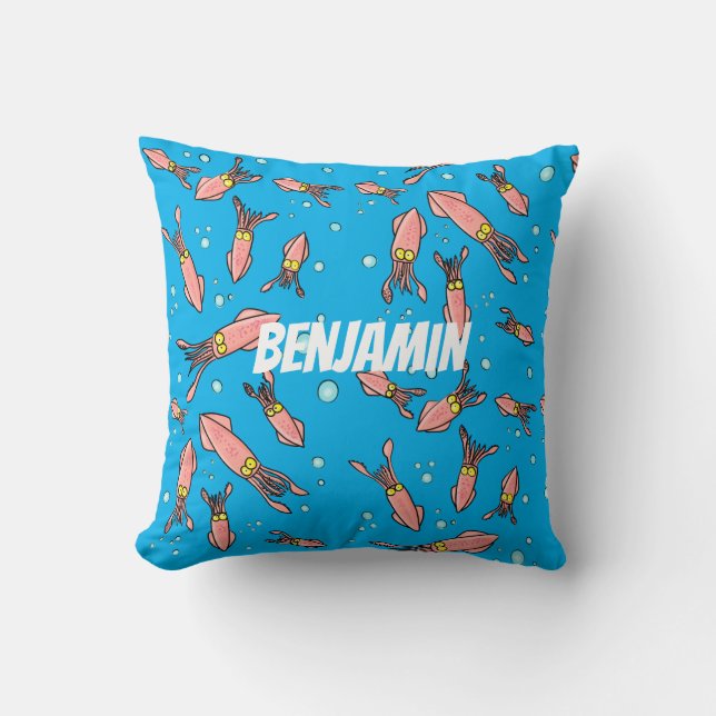 Cute funny pink squid cartoon pattern throw pillow (Front)
