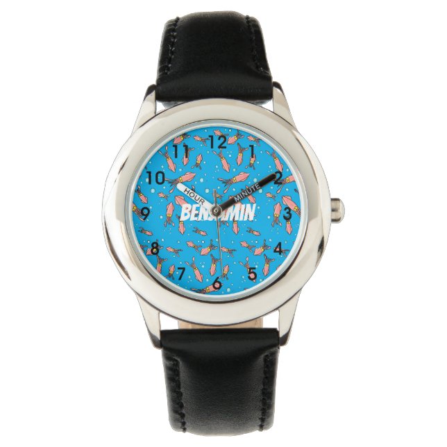 Cute funny pink squid cartoon pattern watch (Front)