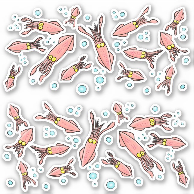 Cute funny pink squid pattern cartoon sticker (Front)