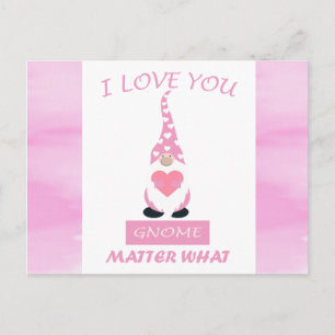 Cute Funny Pink Valentines Day Gnome Heart Postcard