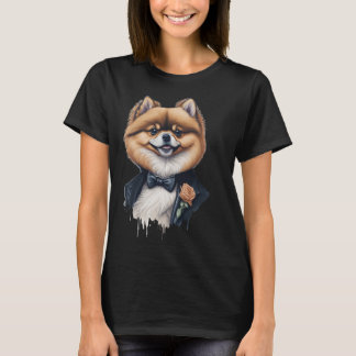 Cute Funny Pomeranian Dog Wearing Formal Clothes T-Shirt