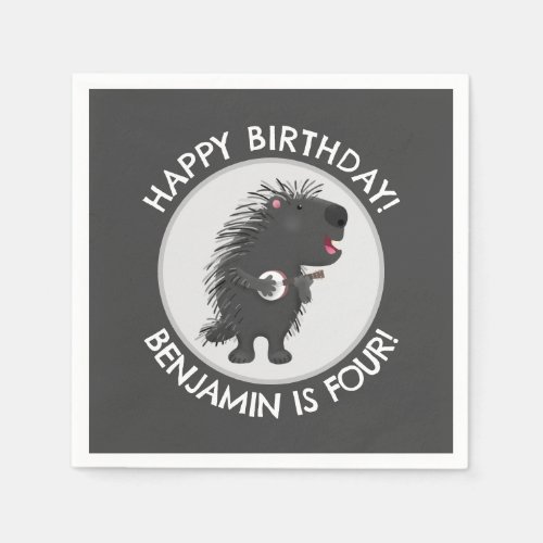 Cute funny porcupine personalized birthday cartoon napkins