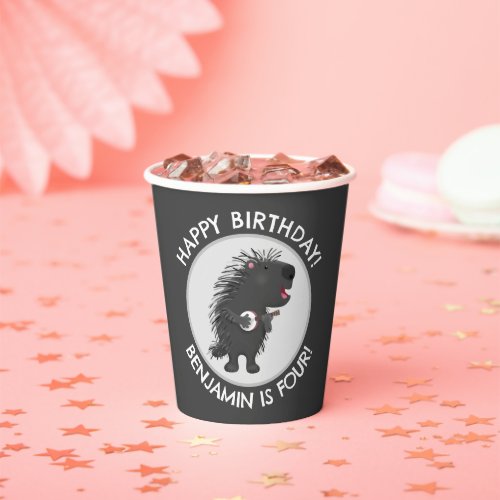 Cute funny porcupine personalized birthday cartoon paper cups