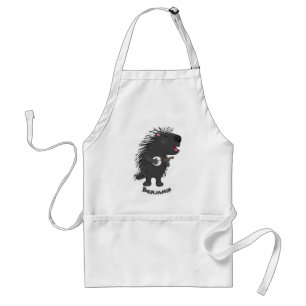 Cute funny porcupine playing banjo cartoon adult apron