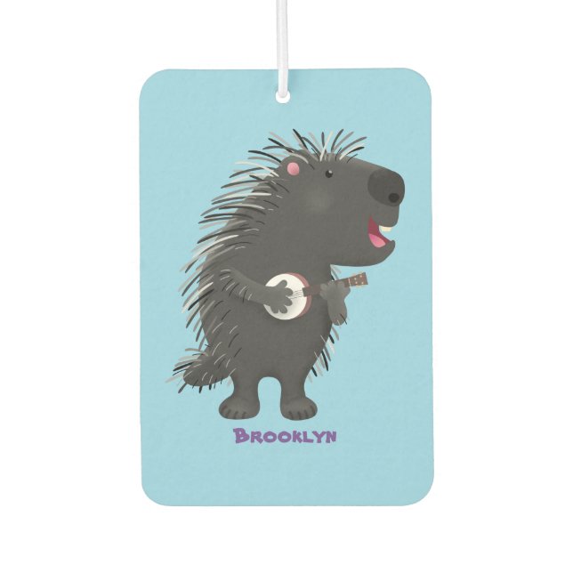 Cute funny porcupine playing banjo cartoon  air freshener (Front)